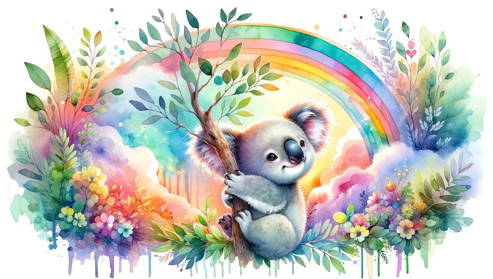 Papier peint koala aquarelle arc-en-ciel