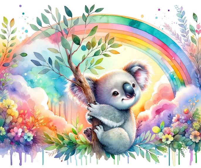 Papier peint koala aquarelle arc-en-ciel