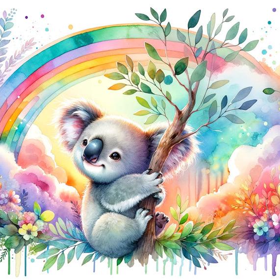 Papier peint koala aquarelle arc-en-ciel