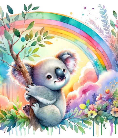 Papier peint koala aquarelle arc-en-ciel