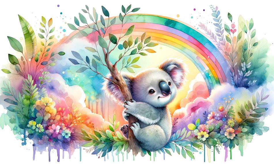 Papier peint koala aquarelle arc-en-ciel