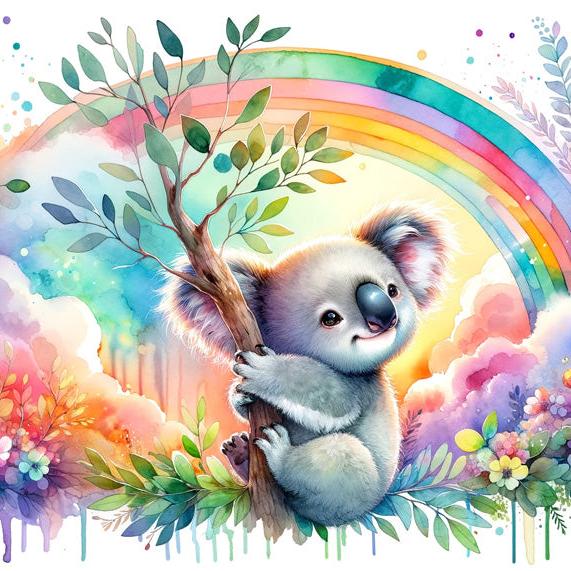 Papier peint koala aquarelle arc-en-ciel