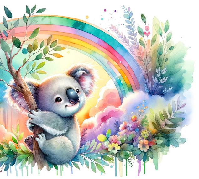 Papier peint koala aquarelle arc-en-ciel