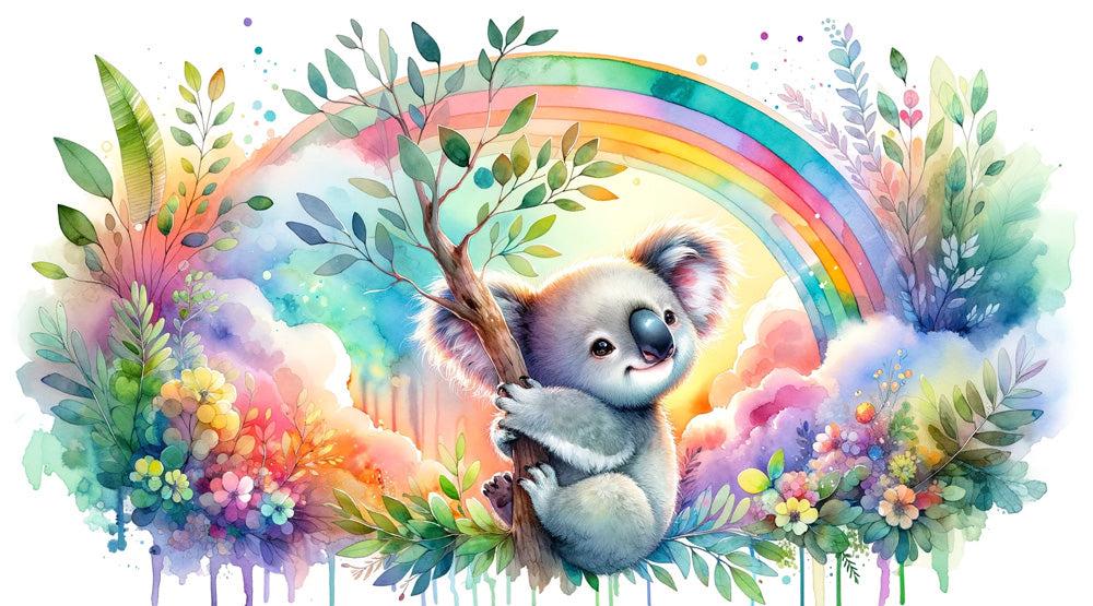 Papier peint koala aquarelle arc-en-ciel