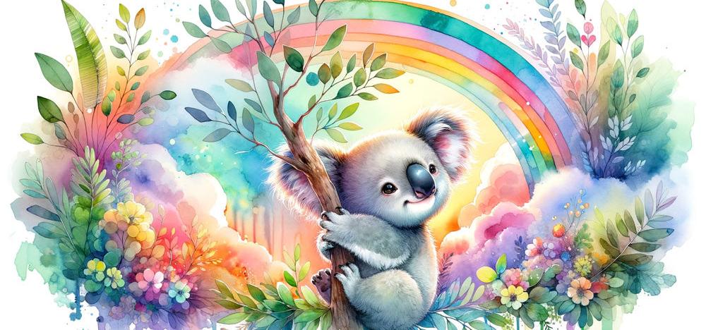 Papier peint koala aquarelle arc-en-ciel