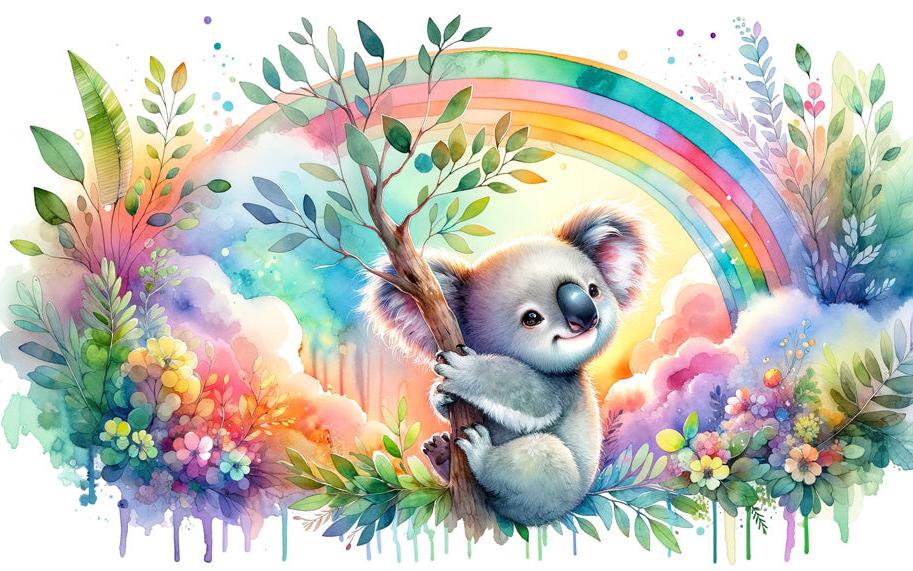 Papier peint koala aquarelle arc-en-ciel