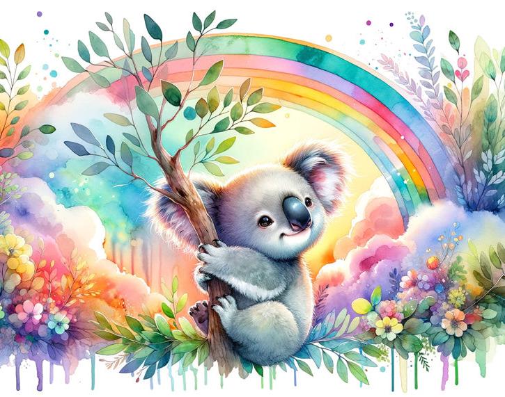 Papier peint koala aquarelle arc-en-ciel