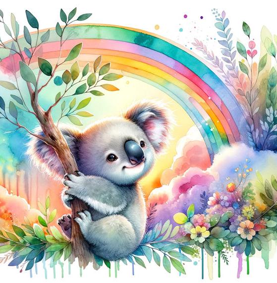 Papier peint koala aquarelle arc-en-ciel