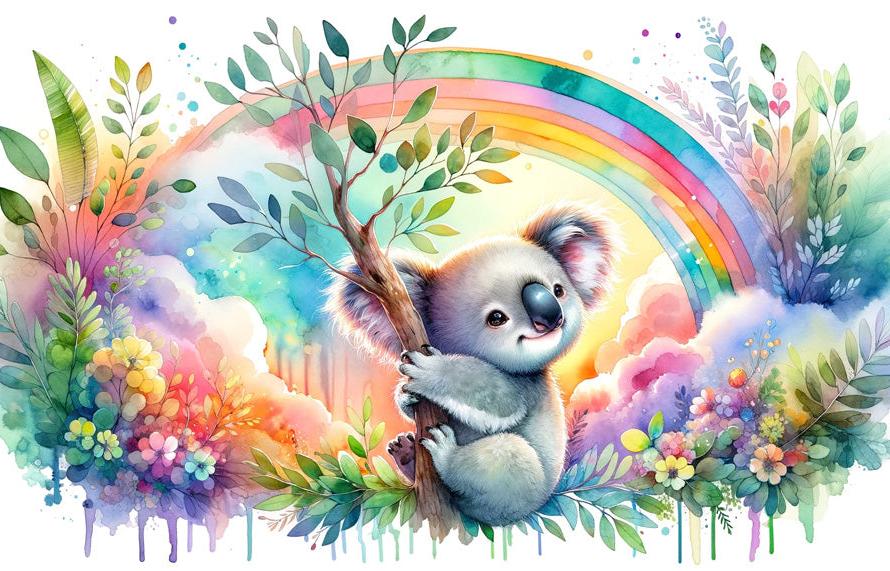 Papier peint koala aquarelle arc-en-ciel