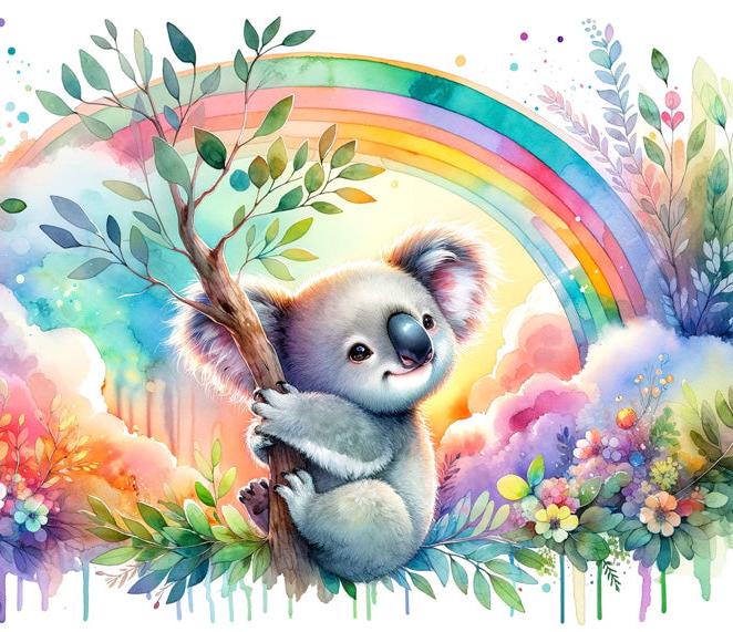 Papier peint koala aquarelle arc-en-ciel