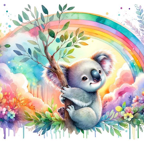 Papier peint koala aquarelle arc-en-ciel