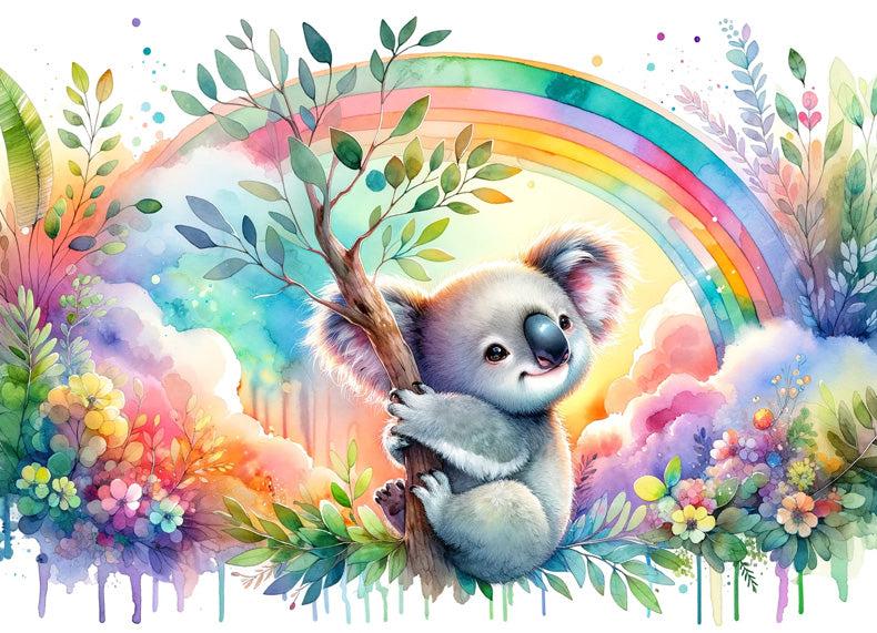 Papier peint koala aquarelle arc-en-ciel