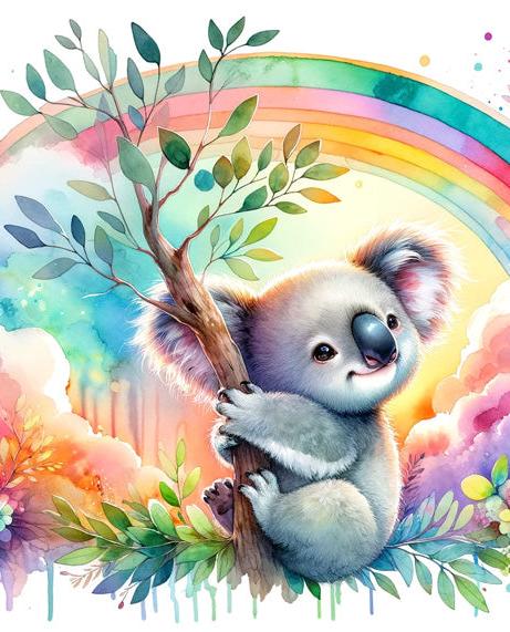 Papier peint koala aquarelle arc-en-ciel