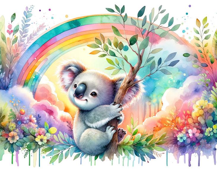 Papier peint koala aquarelle arc-en-ciel
