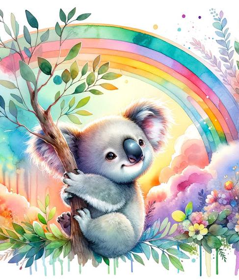Papier peint koala aquarelle arc-en-ciel