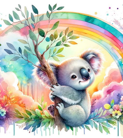 Papier peint koala aquarelle arc-en-ciel