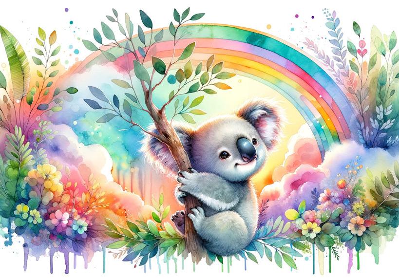 Papier peint koala aquarelle arc-en-ciel