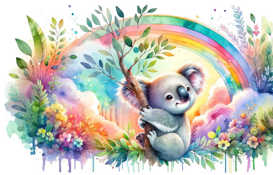 Papier peint koala aquarelle arc-en-ciel