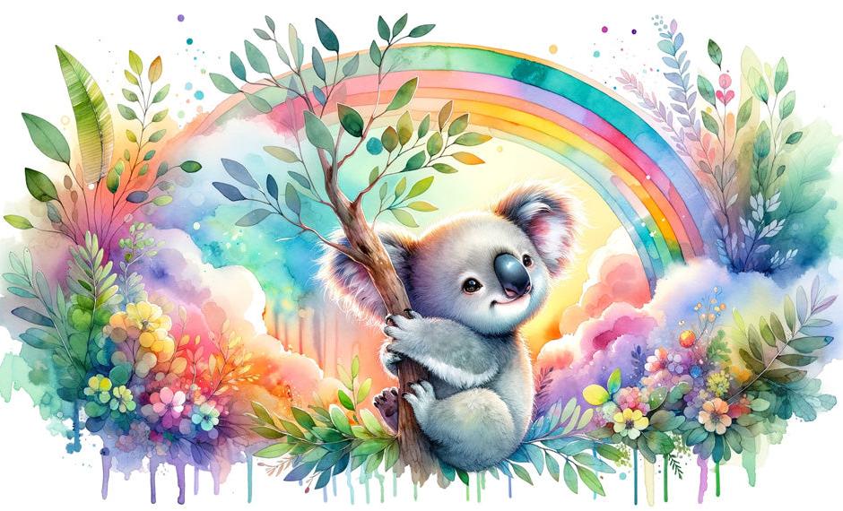 Papier peint koala aquarelle arc-en-ciel