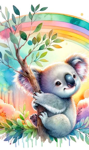 Papier peint koala aquarelle arc-en-ciel