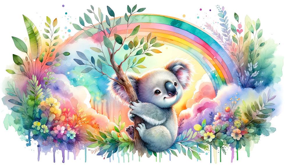 Papier peint koala aquarelle arc-en-ciel