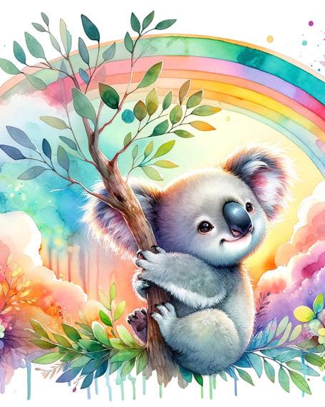 Papier peint koala aquarelle arc-en-ciel
