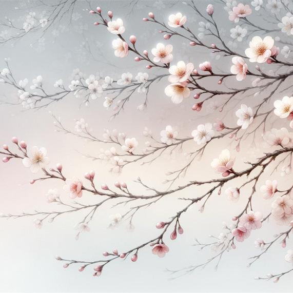Papier peint sakura rose dégradé bleu
