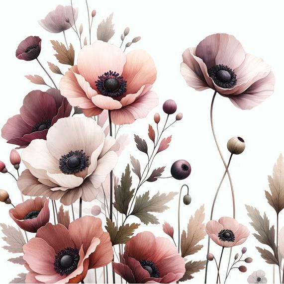 Papier peint fleuri pastel rose et blanc