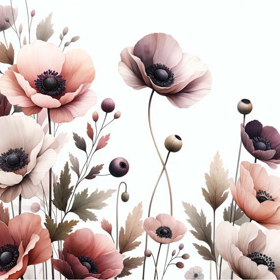 Papier peint fleuri pastel rose et blanc