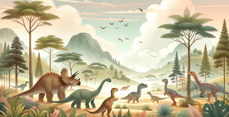 Papier peint dinosaure paysage préhistorique