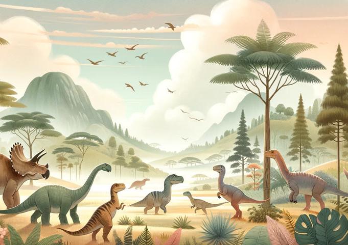 Papier peint dinosaure paysage préhistorique