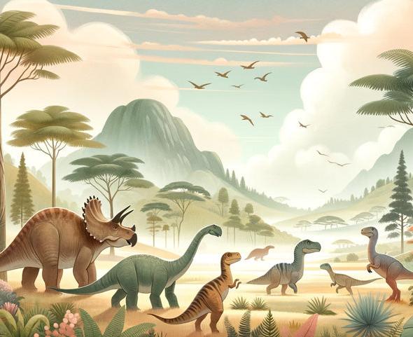 Papier peint dinosaure paysage préhistorique
