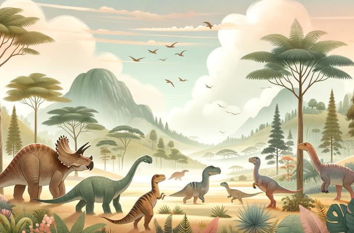 Papier peint dinosaure paysage préhistorique
