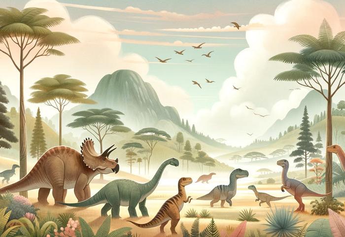 Papier peint dinosaure paysage préhistorique