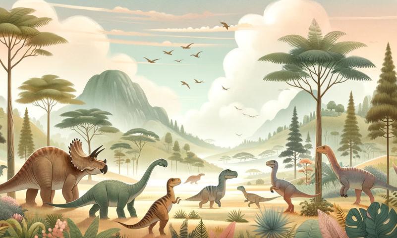 Papier peint dinosaure paysage préhistorique