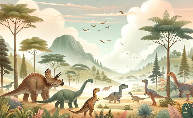 Papier peint dinosaure paysage préhistorique