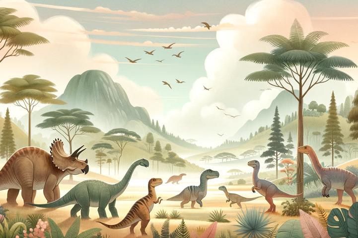 Papier peint dinosaure paysage préhistorique