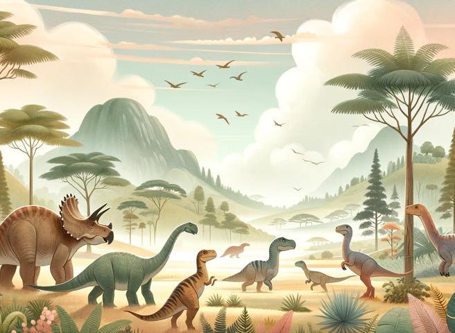 Papier peint dinosaure paysage préhistorique