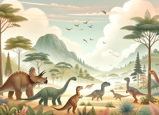 Papier peint dinosaure paysage préhistorique