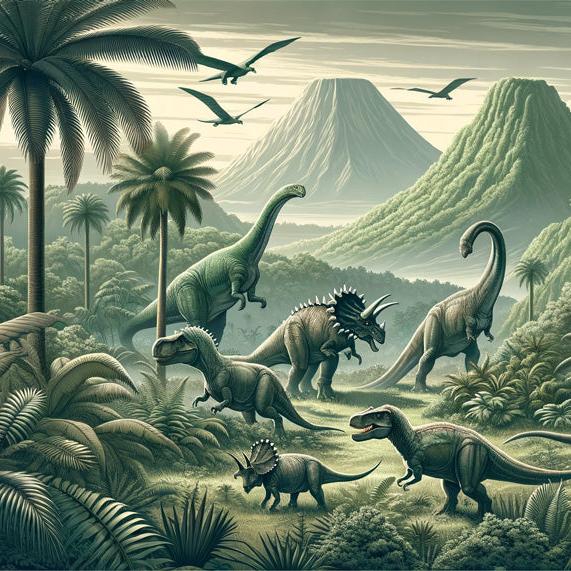 Papier peint dinosaure paysage réaliste vert