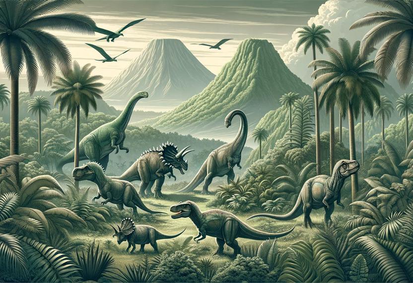 Papier peint dinosaure paysage réaliste vert