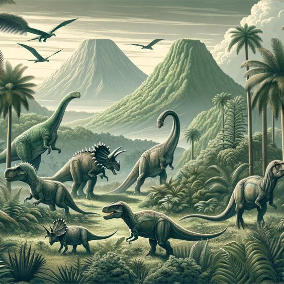 Papier peint dinosaure paysage réaliste vert