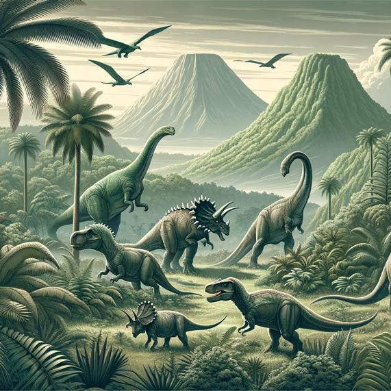 Papier peint dinosaure paysage réaliste vert