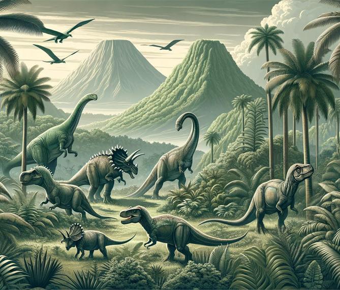 Papier peint dinosaure paysage réaliste vert