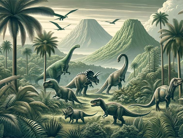 Papier peint dinosaure paysage réaliste vert