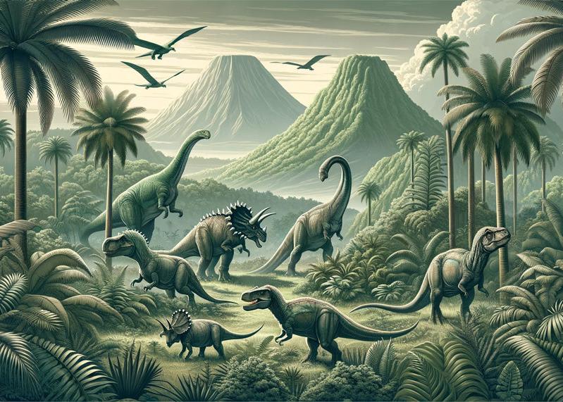 Papier peint dinosaure paysage réaliste vert