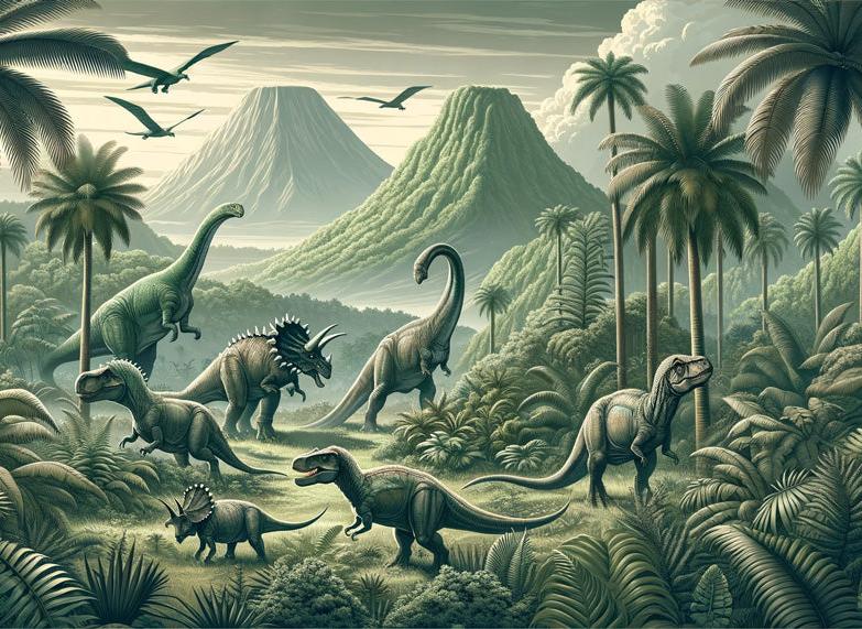 Papier peint dinosaure paysage réaliste vert