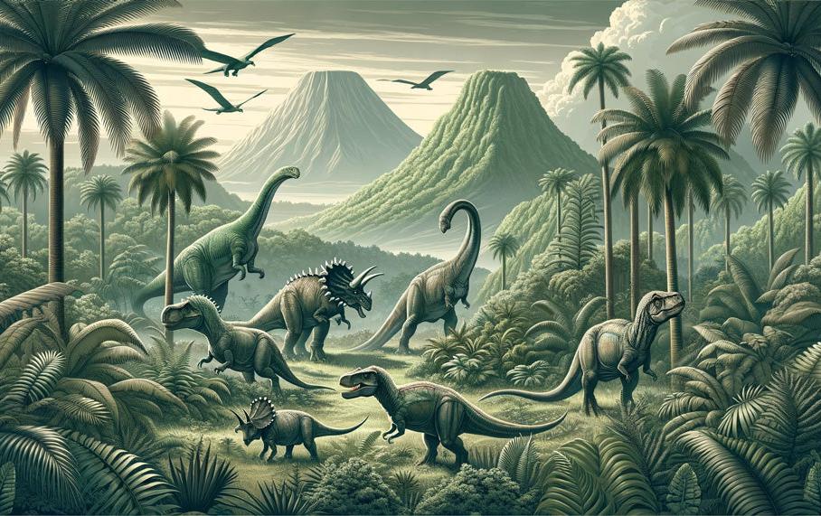 Papier peint dinosaure paysage réaliste vert