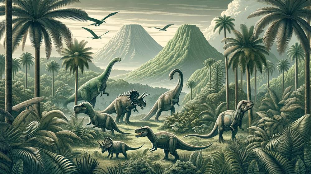Papier peint dinosaure paysage réaliste vert