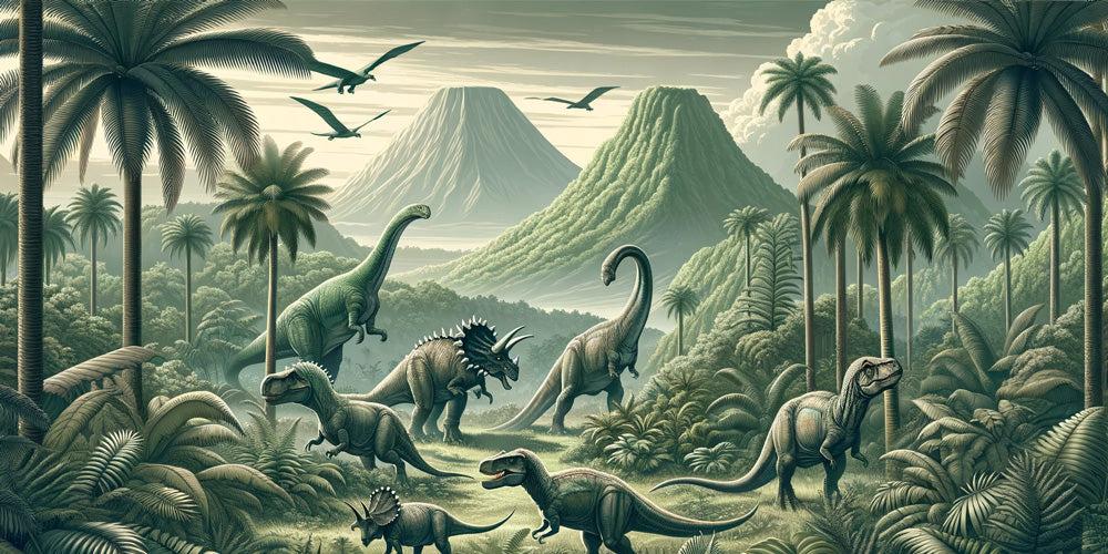 Papier peint dinosaure paysage réaliste vert